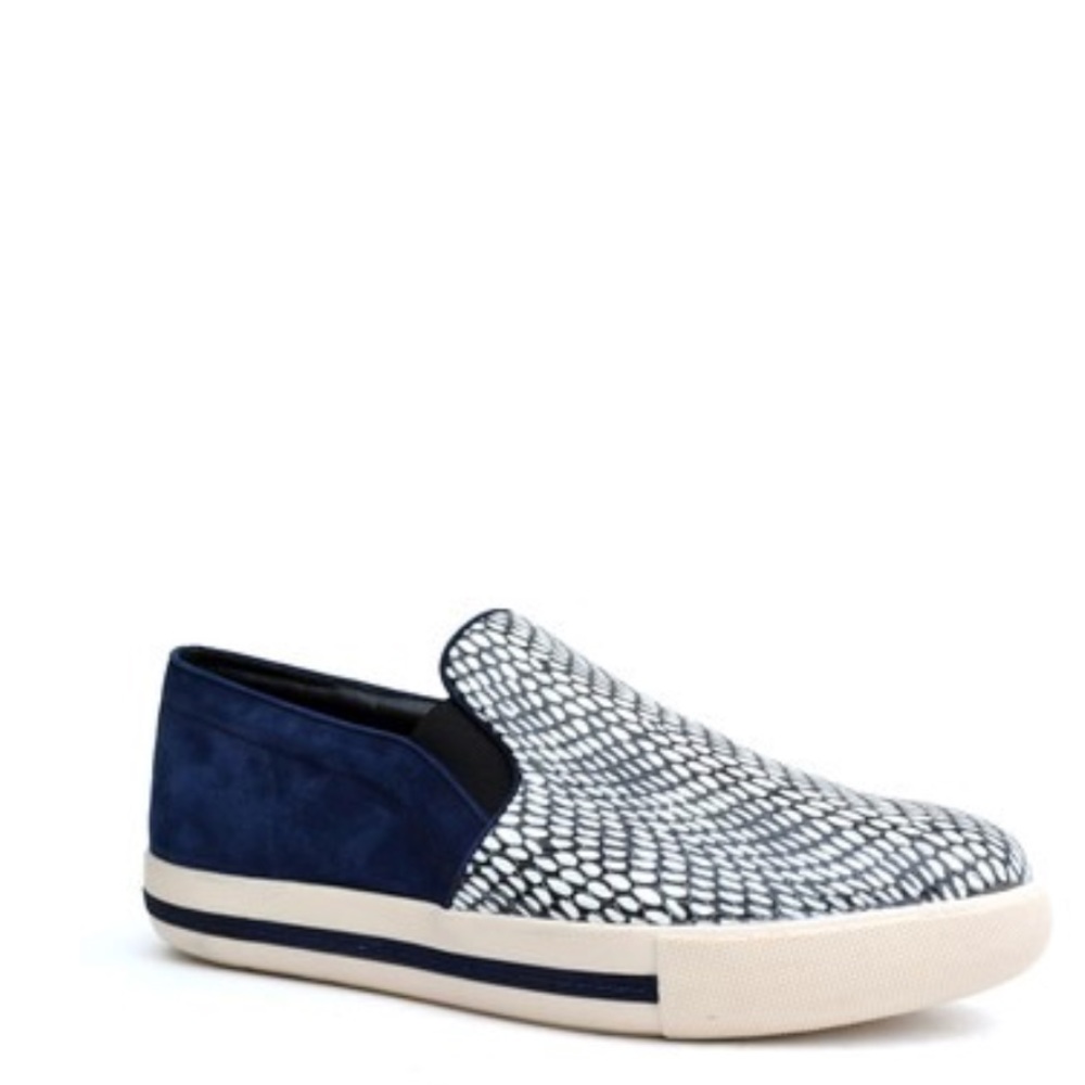 Textured Navy Leather Slip On Espadrille Sneakers - Picture 5 of 6